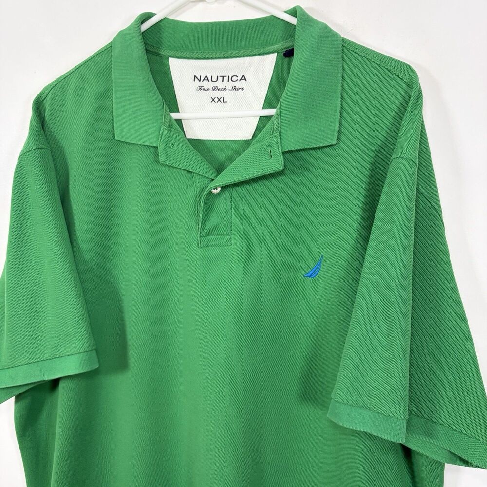Nautica True Deck Polo Shirt Mens Size XXL 2XL Green Blue Embroidered Logo